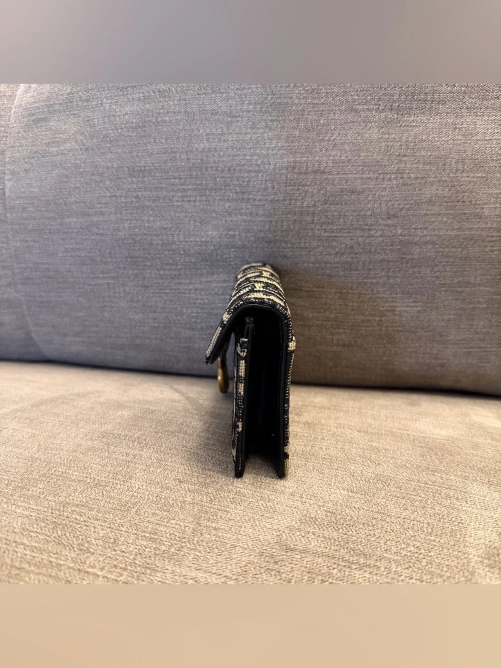 Dior Black & Cream Oblique Mini Wallet with Gold 'D' Accent